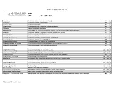 Fiche de mesures scan 3D corporel