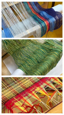 Différentes couleurs de fils sur métier à tisser