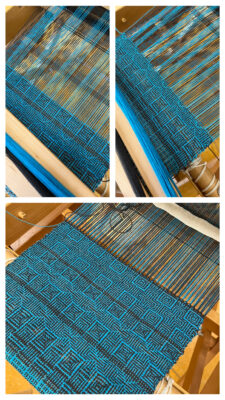 tissu en cours de tissage sur un métier à tisser